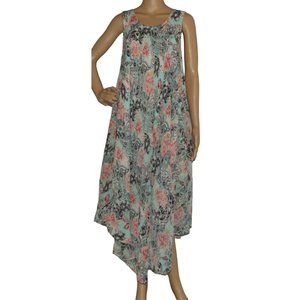 Ana & Kate Maxi Midi Dress One Size Long blue pink paisley floral sleeveless